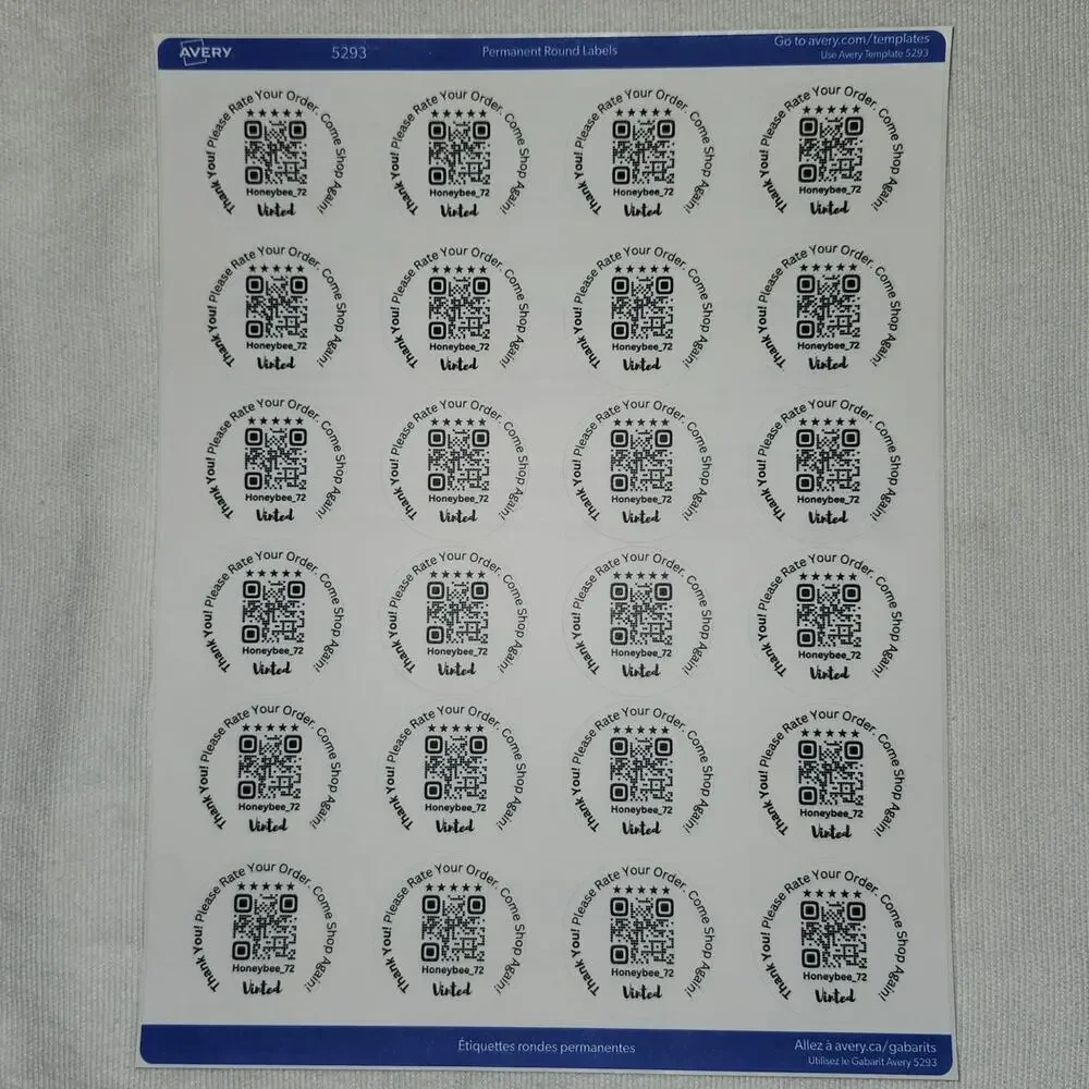 Custom QR Stickers | Thank You / Rate Your Order | Monochrome | White | 96 ct